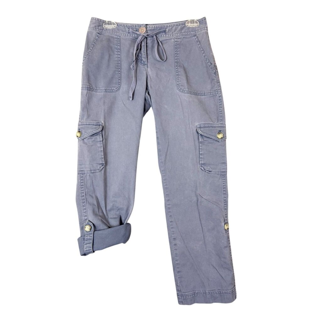 LL BEAN Cargo Pants Womens 2 Gray Roll Tab Favorite Fit Drawstring Outdoor